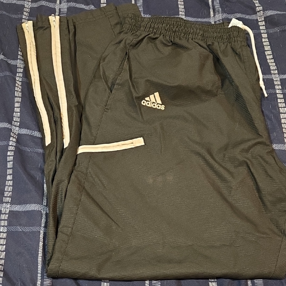 Adidas Mens Black Joggers with Cream Stripes